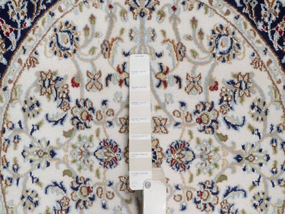 Nain Fine Oriental hand-knotted wool/silk rug in Ivory & Midnight Blue, 3'3" x 3'3" — SKU O092472 (view 4)