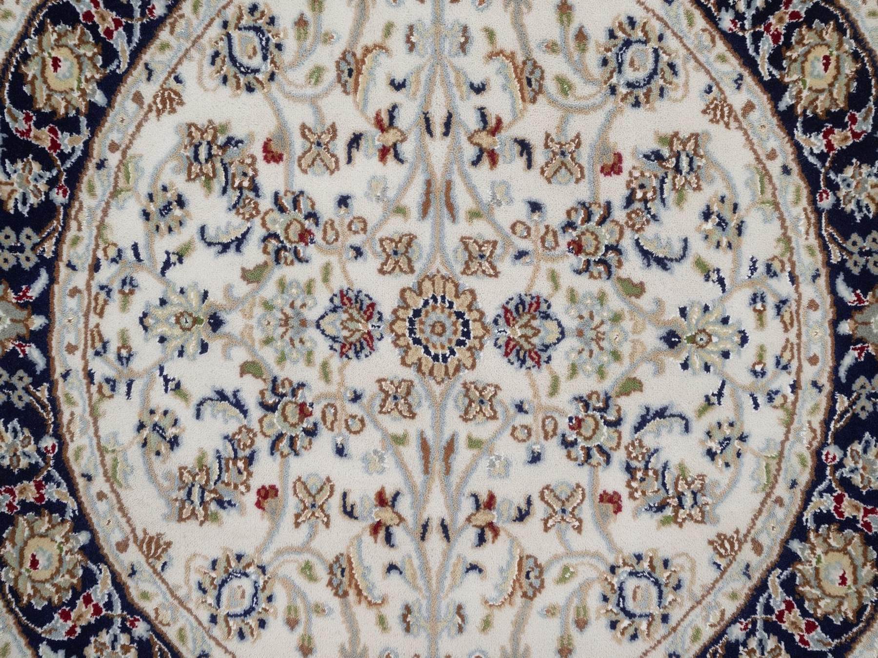 Nain Fine Oriental hand-knotted wool/silk rug in Ivory & Midnight Blue, 3'3" x 3'3" — SKU O092472 (view 5)