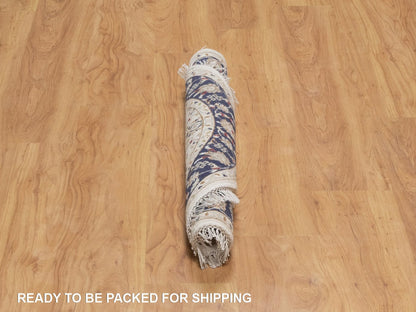 Nain Fine Oriental hand-knotted wool/silk rug in Ivory & Midnight Blue, 3'3" x 3'3" — SKU O092472 (view 6)