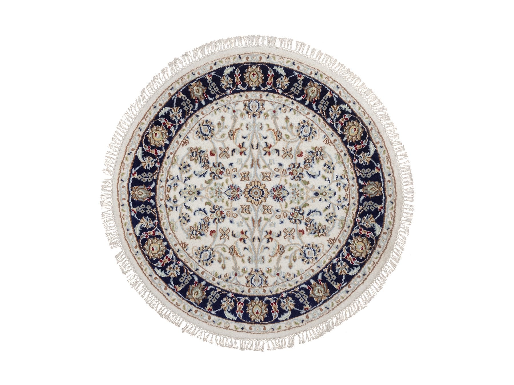 Nain Fine Oriental hand-knotted wool/silk rug in Ivory & Midnight Blue, 3'1" x 3'1" — SKU O092473