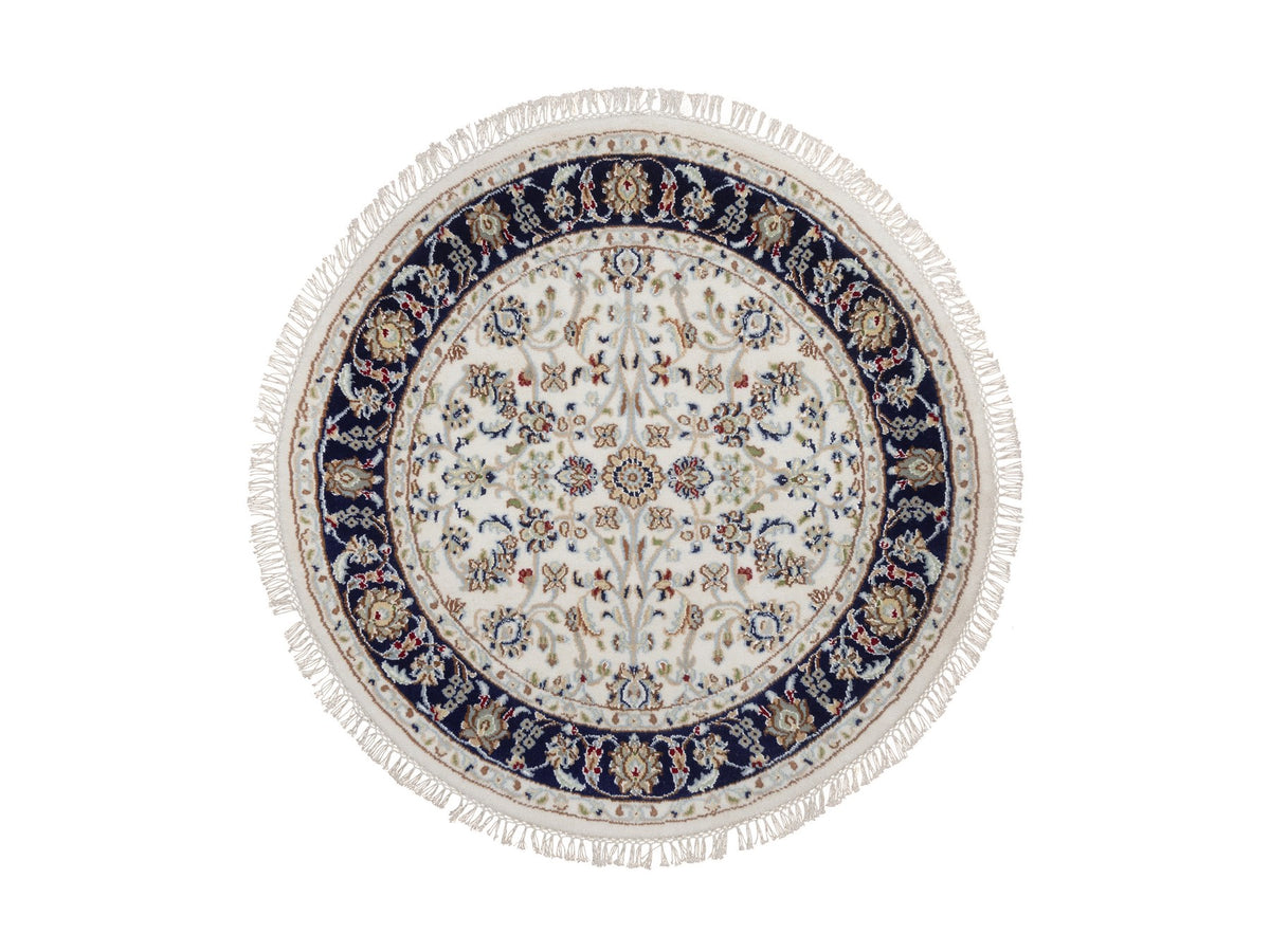 Nain Fine Oriental hand-knotted wool/silk rug in Ivory & Midnight Blue, 3'1" x 3'1" — SKU O092473