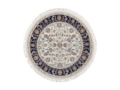 Nain Fine Oriental hand-knotted wool/silk rug in Ivory & Midnight Blue, 3'1" x 3'1" — SKU O092473
