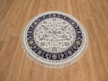 Nain Fine Oriental hand-knotted wool/silk rug in Ivory & Midnight Blue, 3'1" x 3'1" — SKU O092473 (view 2)