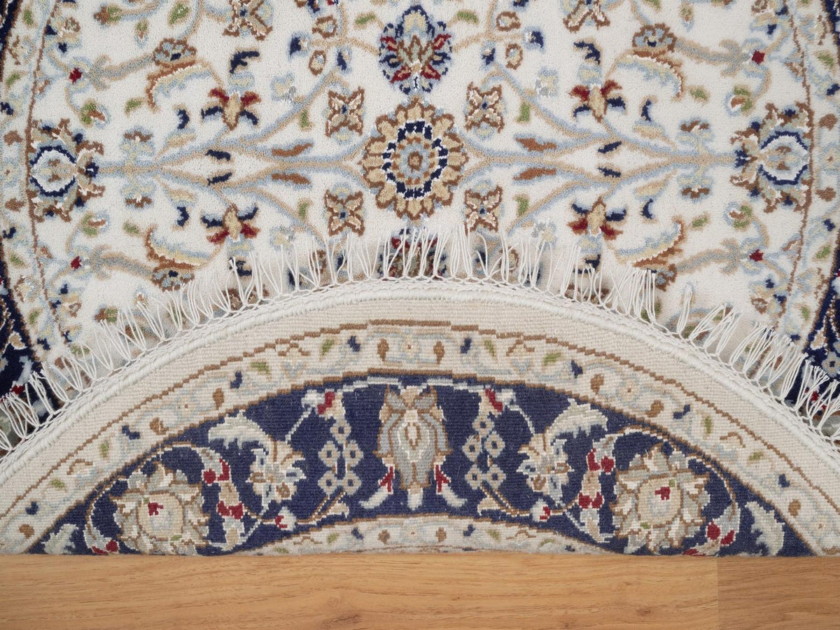 Nain Fine Oriental hand-knotted wool/silk rug in Ivory & Midnight Blue, 3'1" x 3'1" — SKU O092473 (view 3)