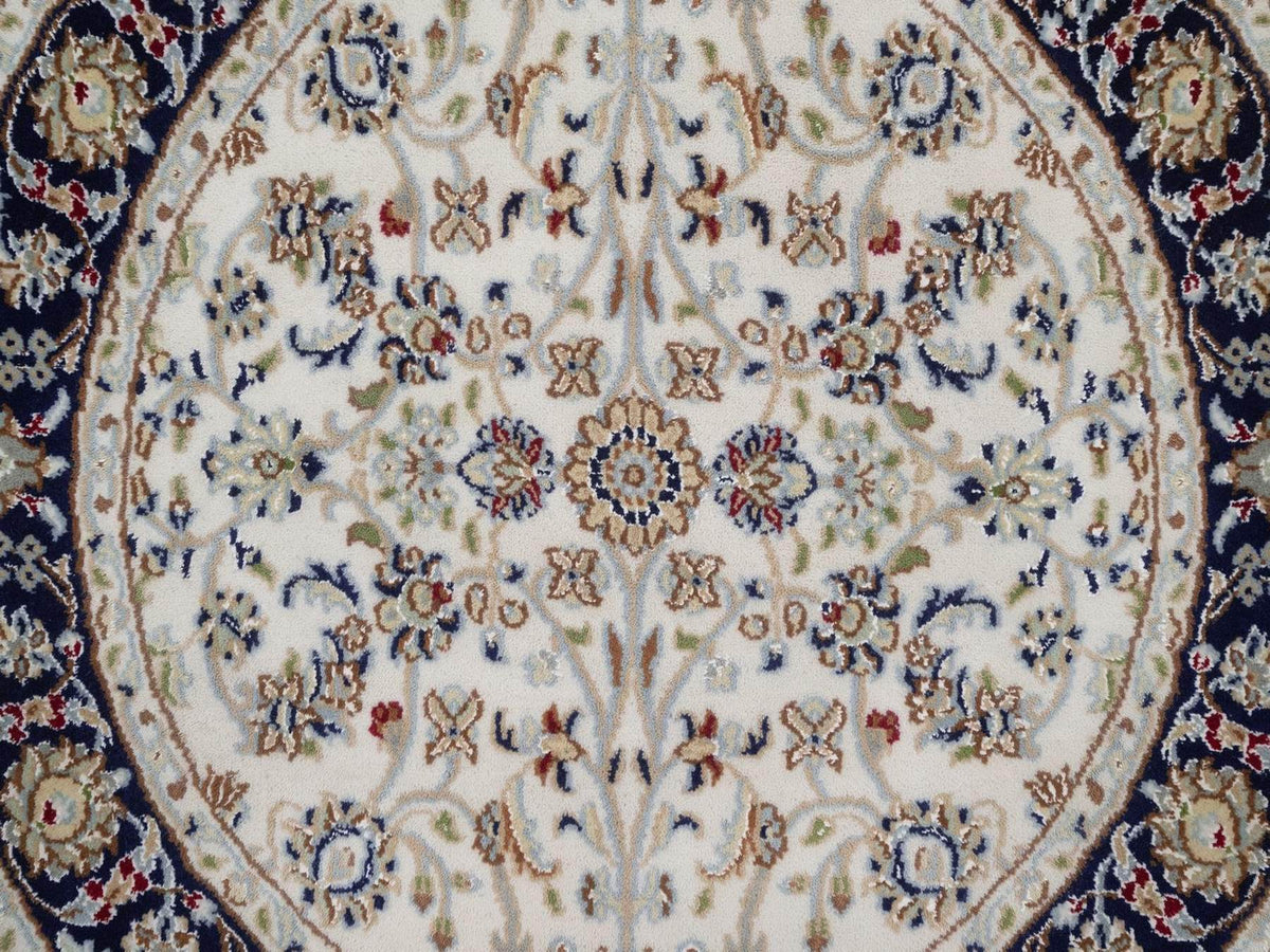 Nain Fine Oriental hand-knotted wool/silk rug in Ivory & Midnight Blue, 3'1" x 3'1" — SKU O092473 (view 5)
