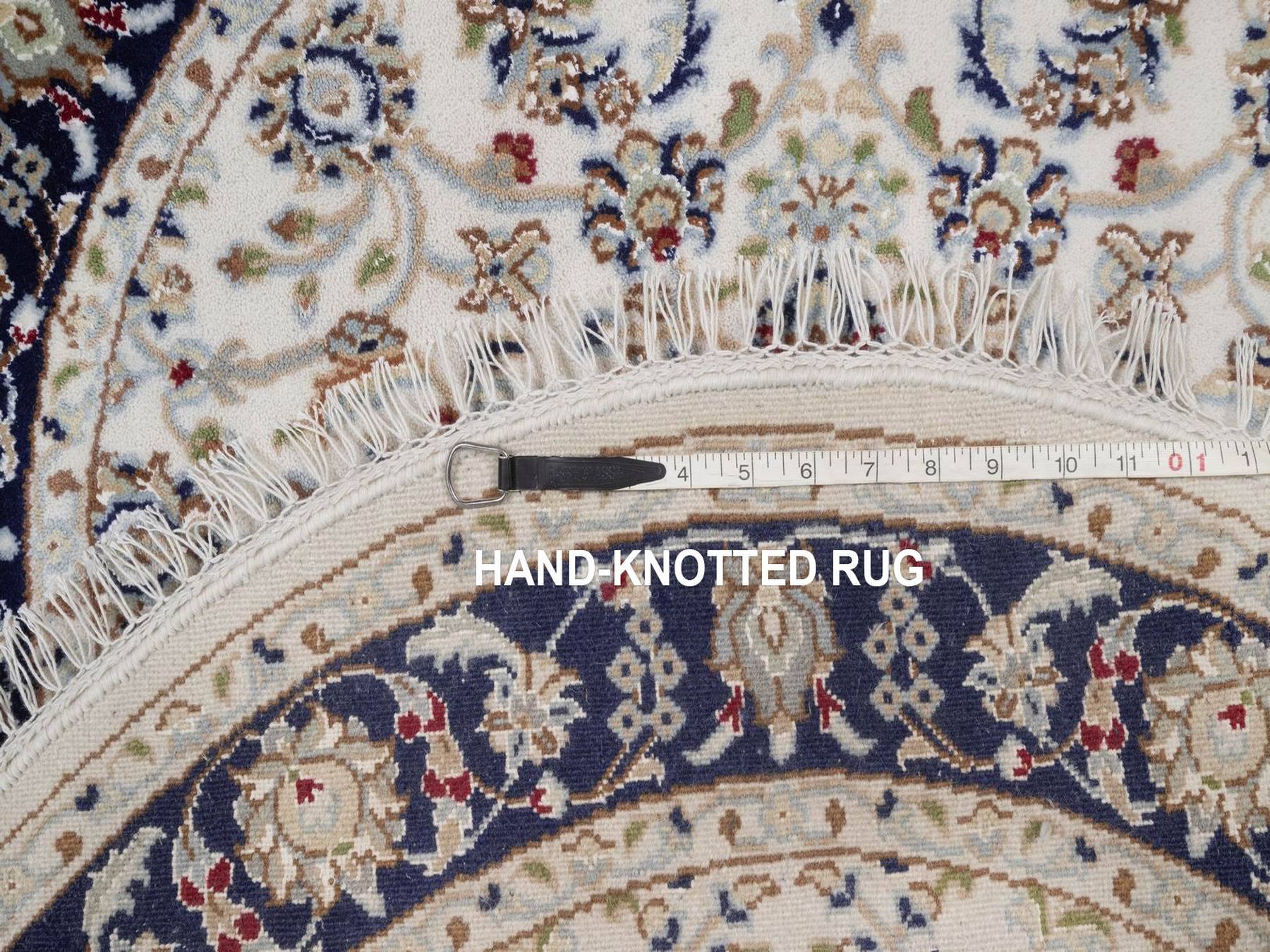 Nain Fine Oriental hand-knotted wool/silk rug in Ivory & Midnight Blue, 3'1" x 3'1" — SKU O092473 (view 8)