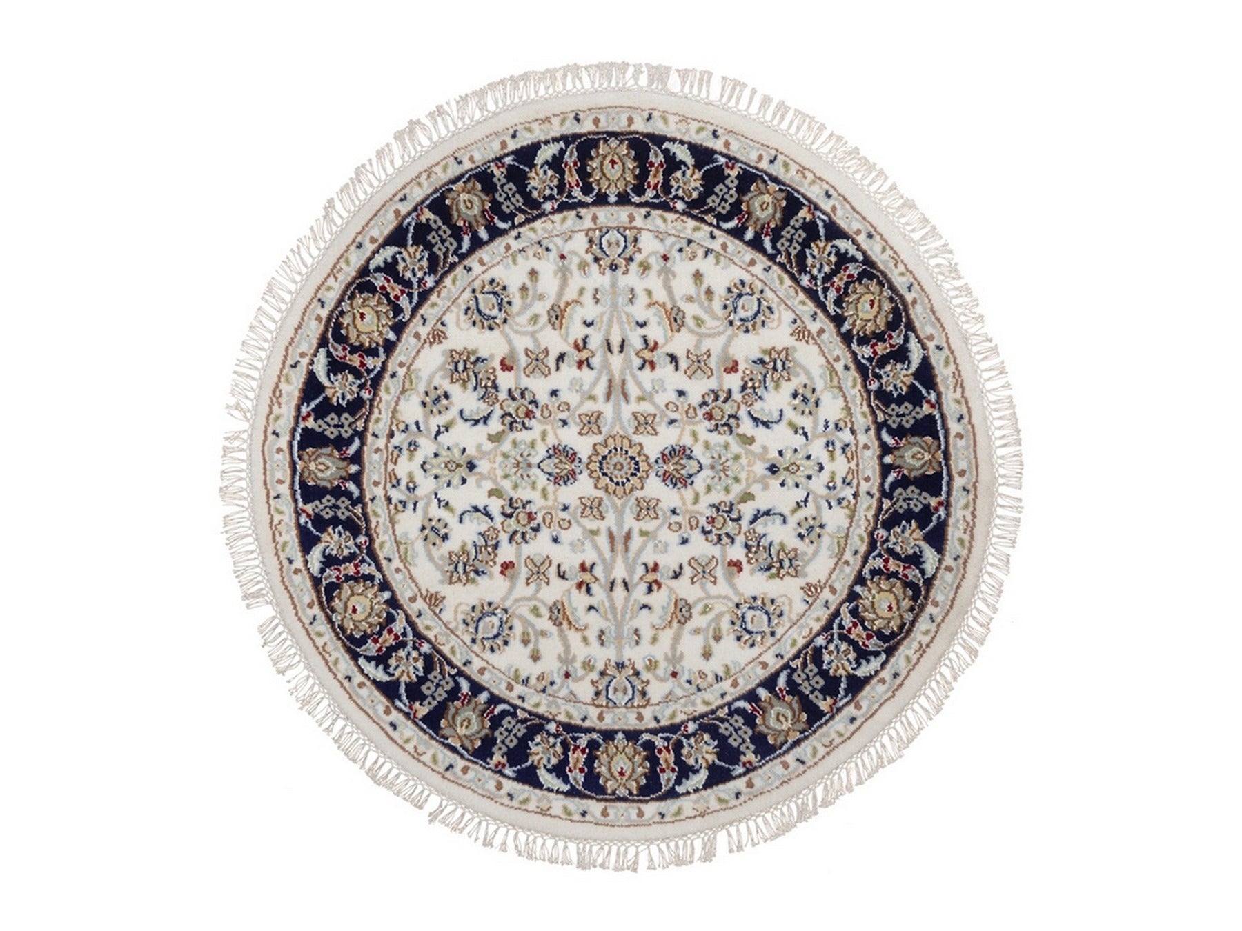 Nain Fine Oriental hand-knotted wool/silk rug in Ivory & Midnight Blue, 3'3" x 3'3" — SKU O092474
