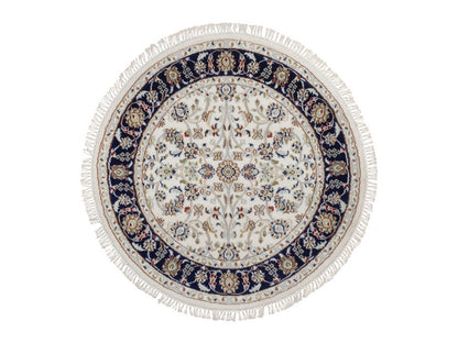 Nain Fine Oriental hand-knotted wool/silk rug in Ivory & Midnight Blue, 3'3" x 3'3" — SKU O092474