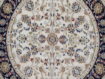 Nain Fine Oriental hand-knotted wool/silk rug in Ivory & Midnight Blue, 3'3" x 3'3" — SKU O092474 (view 5)