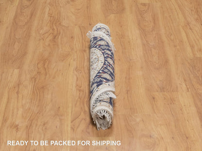 Nain Fine Oriental hand-knotted wool/silk rug in Ivory & Midnight Blue, 3'3" x 3'3" — SKU O092474 (view 6)