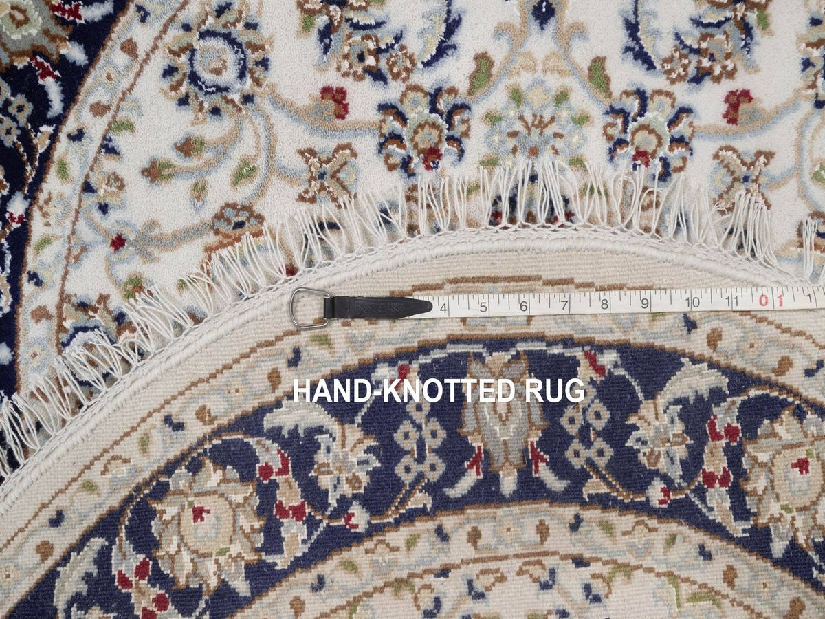 Nain Fine Oriental hand-knotted wool/silk rug in Ivory & Midnight Blue, 3'3" x 3'3" — SKU O092474 (view 8)