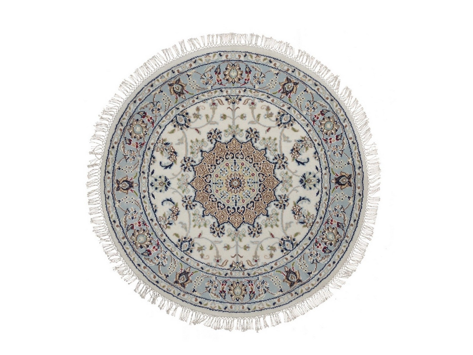 Nain Fine Oriental hand-knotted wool/silk rug in Ivory & Light Blue, 3'3" x 3'3" — SKU O092475
