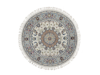 Nain Fine Oriental hand-knotted wool/silk rug in Ivory & Light Blue, 3'3" x 3'3" — SKU O092475