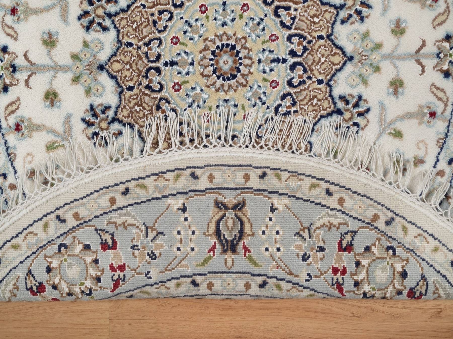 Nain Fine Oriental hand-knotted wool/silk rug in Ivory & Light Blue, 3'3" x 3'3" — SKU O092475 (view 3)