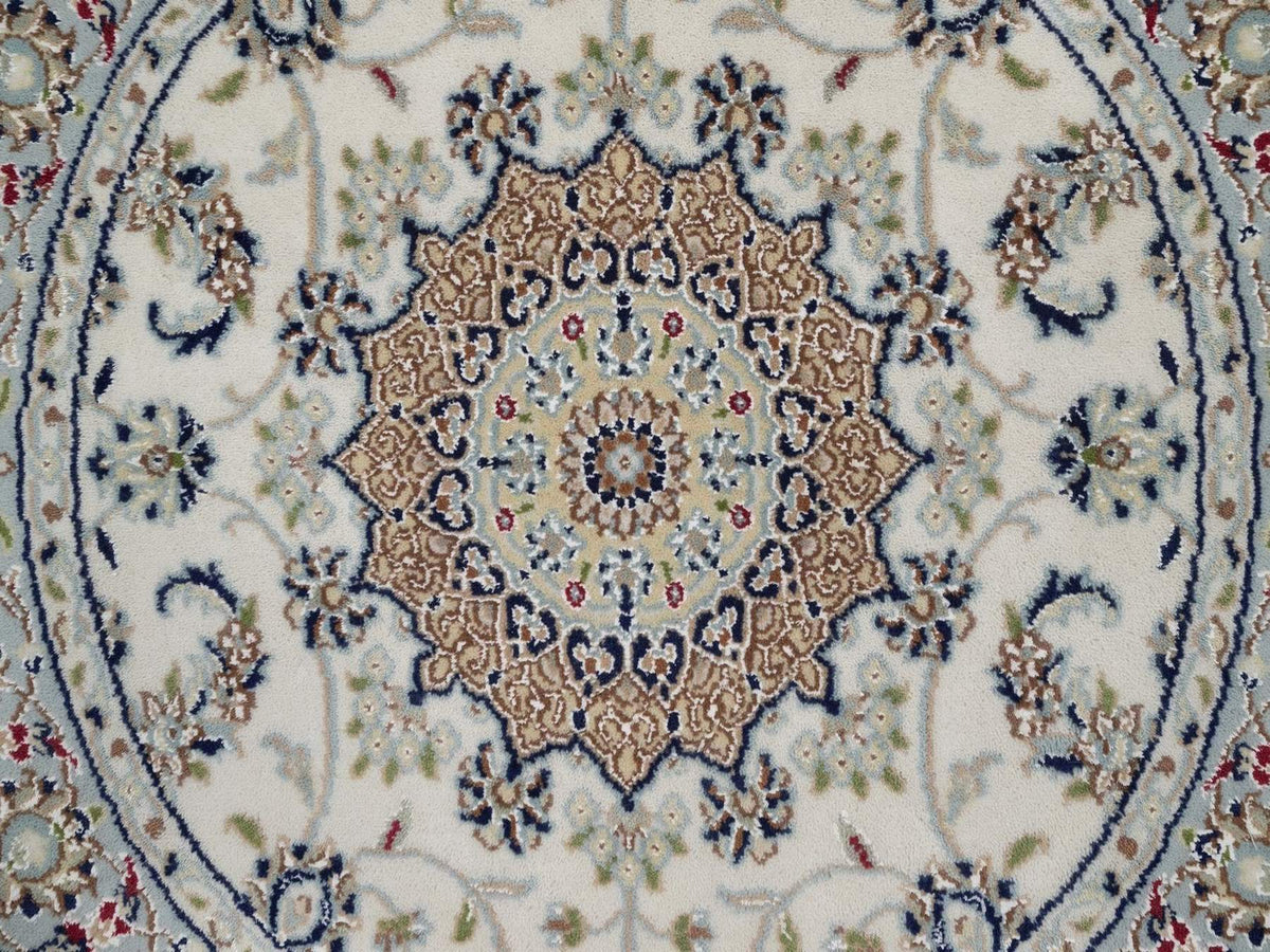 Nain Fine Oriental hand-knotted wool/silk rug in Ivory & Light Blue, 3'3" x 3'3" — SKU O092475 (view 5)