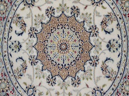 Nain Fine Oriental hand-knotted wool/silk rug in Ivory & Light Blue, 3'3" x 3'3" — SKU O092475 (view 5)