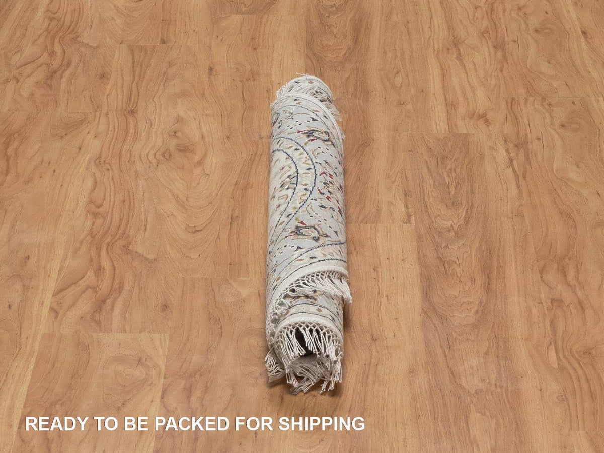 Nain Fine Oriental hand-knotted wool/silk rug in Ivory & Light Blue, 3'3" x 3'3" — SKU O092475 (view 6)