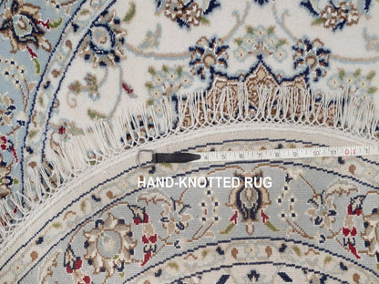 Nain Fine Oriental hand-knotted wool/silk rug in Ivory & Light Blue, 3'3" x 3'3" — SKU O092475 (view 8)
