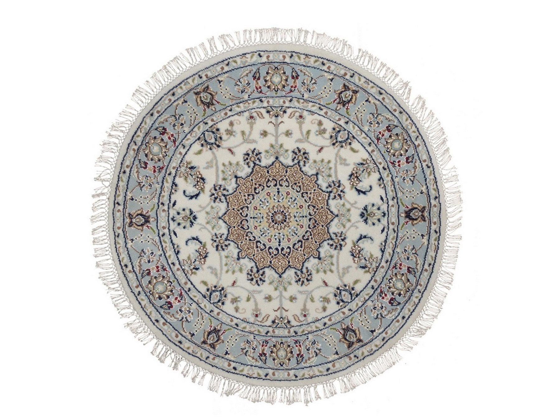 Nain Fine Oriental hand-knotted wool/silk rug in Ivory & Light Blue, 3'3" x 3'4" — SKU O092476