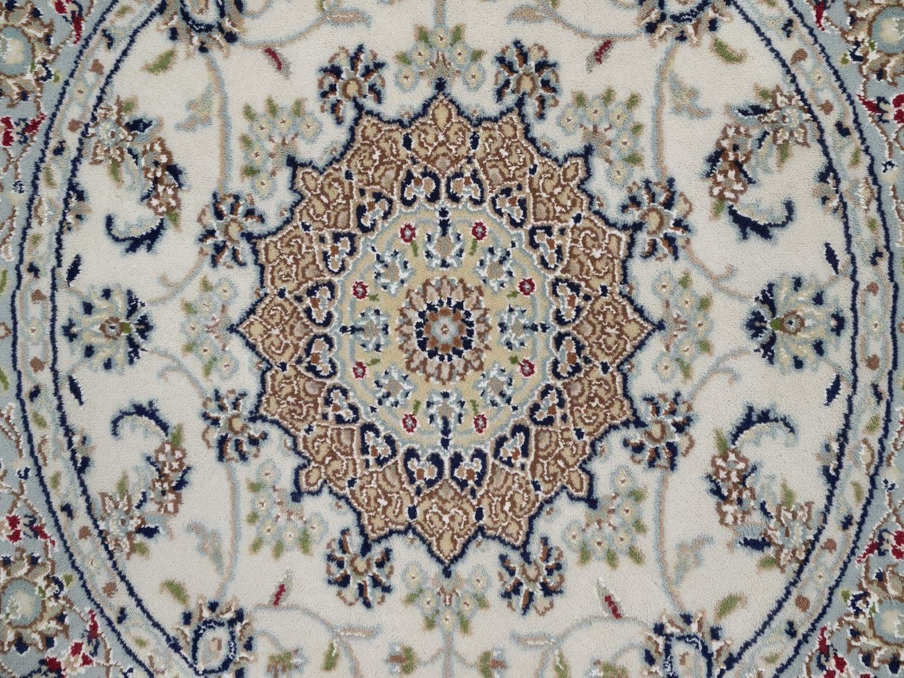 Nain Fine Oriental hand-knotted wool/silk rug in Ivory & Light Blue, 3'3" x 3'4" — SKU O092476 (view 5)