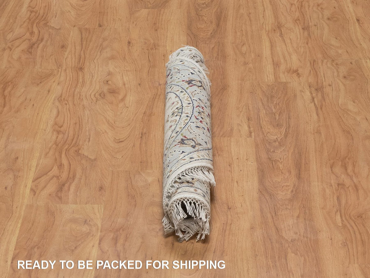 Nain Fine Oriental hand-knotted wool/silk rug in Ivory & Light Blue, 3'3" x 3'4" — SKU O092476 (view 6)
