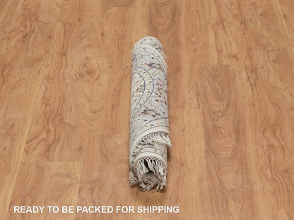 Nain Fine Oriental hand-knotted wool/silk rug in Ivory & Light Blue, 3'3" x 3'4" — SKU O092476 (view 6)
