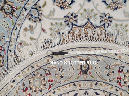Nain Fine Oriental hand-knotted wool/silk rug in Ivory & Light Blue, 3'3" x 3'4" — SKU O092476 (view 8)
