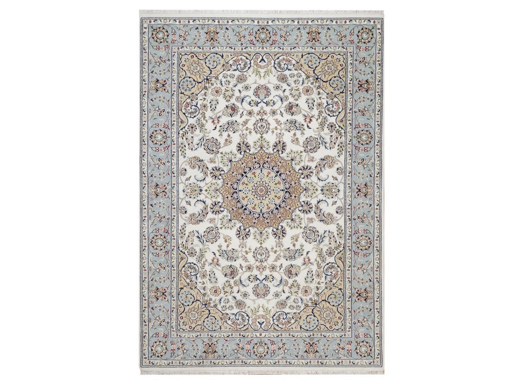 Ivory 6'3" x 9'2" Fine Oriental Hand knotted Wool/Silk Rug - Sku: O092477