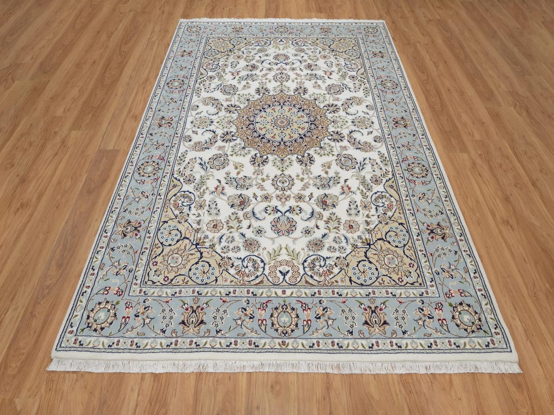 Nain Fine Oriental hand-knotted wool/silk rug in Ivory & Light Blue, 6'3" x 9'2" — SKU O092477 (view 2)