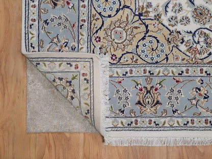 Nain Fine Oriental hand-knotted wool/silk rug in Ivory & Light Blue, 6'3" x 9'2" — SKU O092477 (view 4)