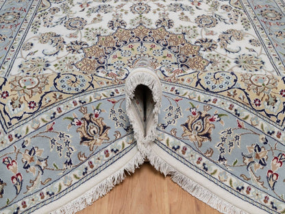Nain Fine Oriental hand-knotted wool/silk rug in Ivory & Light Blue, 6'3" x 9'2" — SKU O092477 (view 5)