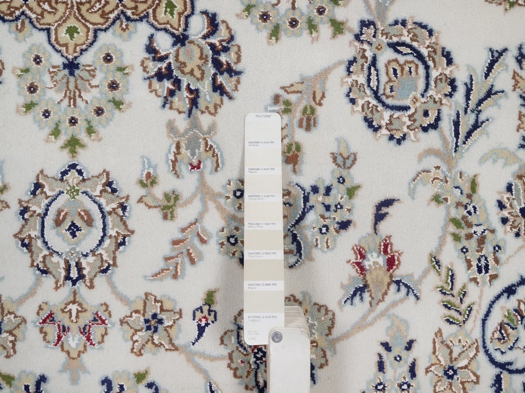 Nain Fine Oriental hand-knotted wool/silk rug in Ivory & Light Blue, 6'3" x 9'2" — SKU O092477 (view 7)