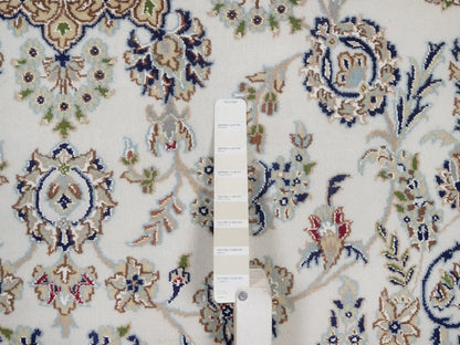 Nain Fine Oriental hand-knotted wool/silk rug in Ivory & Light Blue, 6'3" x 9'2" — SKU O092477 (view 7)