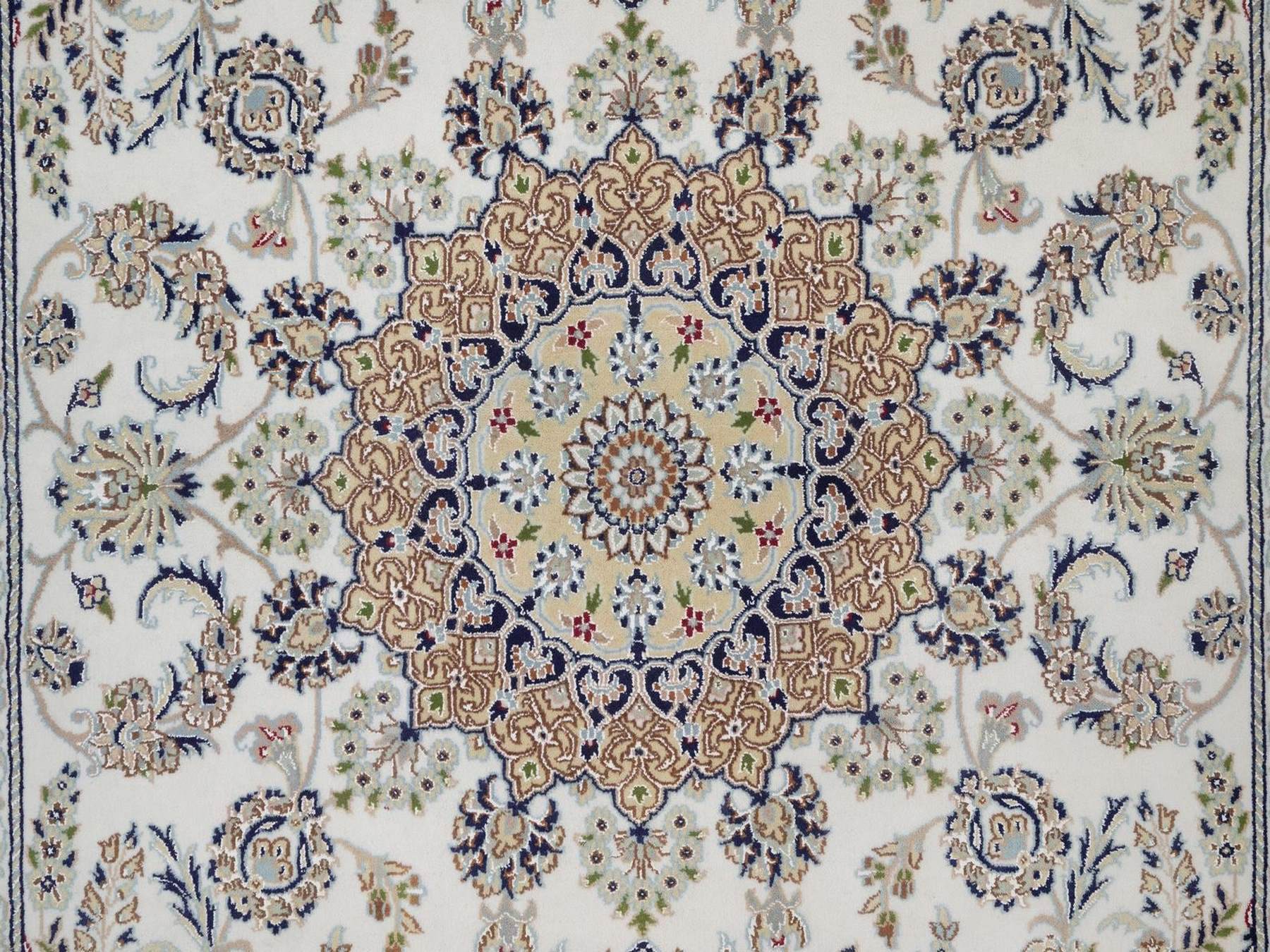Nain Fine Oriental hand-knotted wool/silk rug in Ivory & Light Blue, 6'3" x 9'2" — SKU O092477 (view 8)