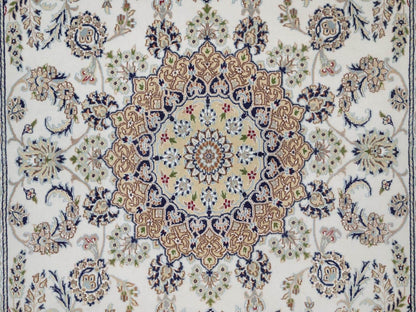 Nain Fine Oriental hand-knotted wool/silk rug in Ivory & Light Blue, 6'3" x 9'2" — SKU O092477 (view 8)