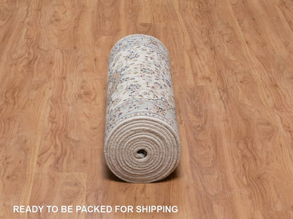 Nain Fine Oriental hand-knotted wool/silk runner in Ivory & Light Blue, 2'9" x 18'4" — SKU O092478 (view 6)