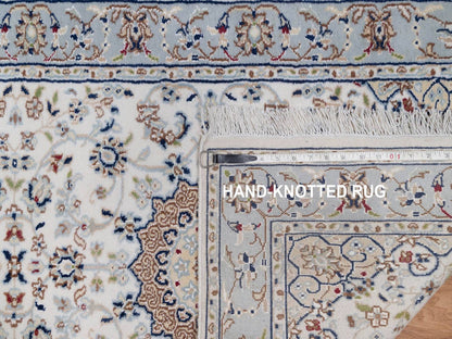 Nain Fine Oriental hand-knotted wool/silk runner in Ivory & Light Blue, 2'9" x 18'4" — SKU O092478 (view 8)