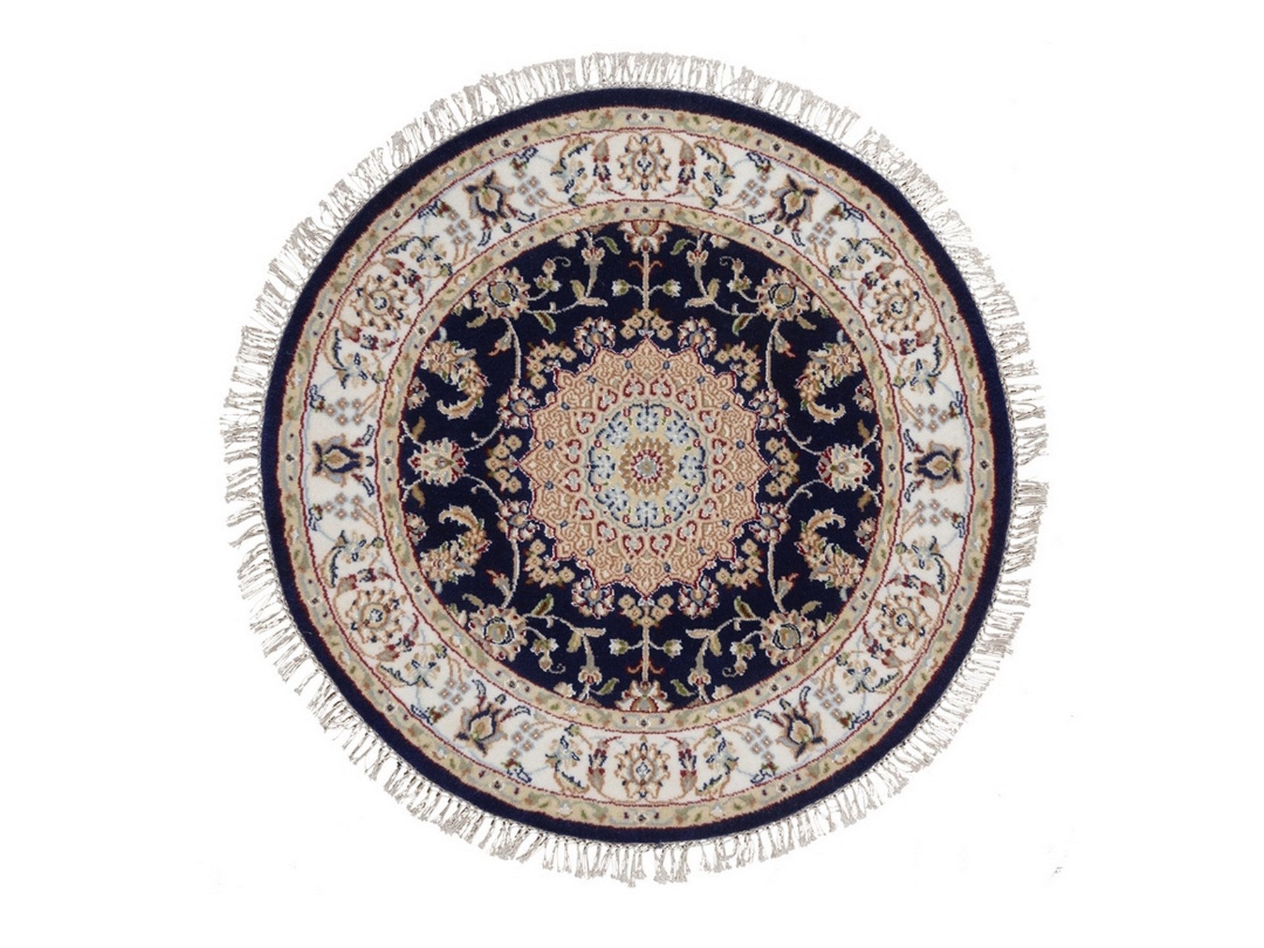 Blue 3'3" x 3'3" Fine Oriental Hand knotted Wool/Silk Rug - Sku: O092479