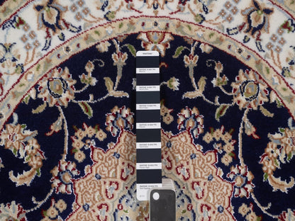 Blue 3'3" x 3'3" Fine Oriental Hand knotted Wool/Silk Rug - Sku: O092479