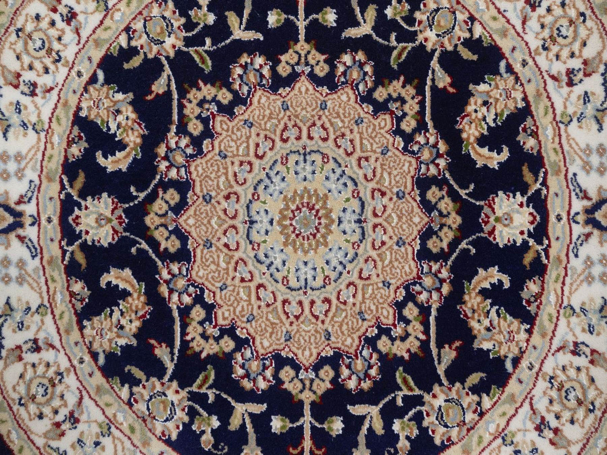 Nain Fine Oriental hand-knotted wool/silk rug in Blue & Ivory, 3'3" x 3'3" — SKU O092479 (view 5)
