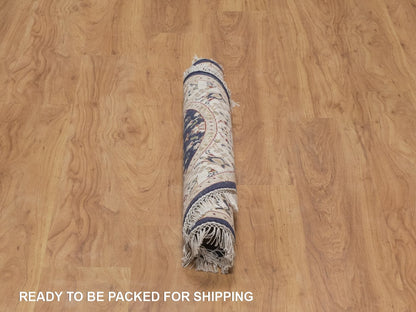 Blue 3'3" x 3'3" Fine Oriental Hand knotted Wool/Silk Rug - Sku: O092479