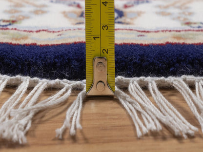 Blue 3'3" x 3'3" Fine Oriental Hand knotted Wool/Silk Rug - Sku: O092479