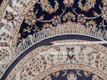 Blue 3'3" x 3'3" Fine Oriental Hand knotted Wool/Silk Rug - Sku: O092479
