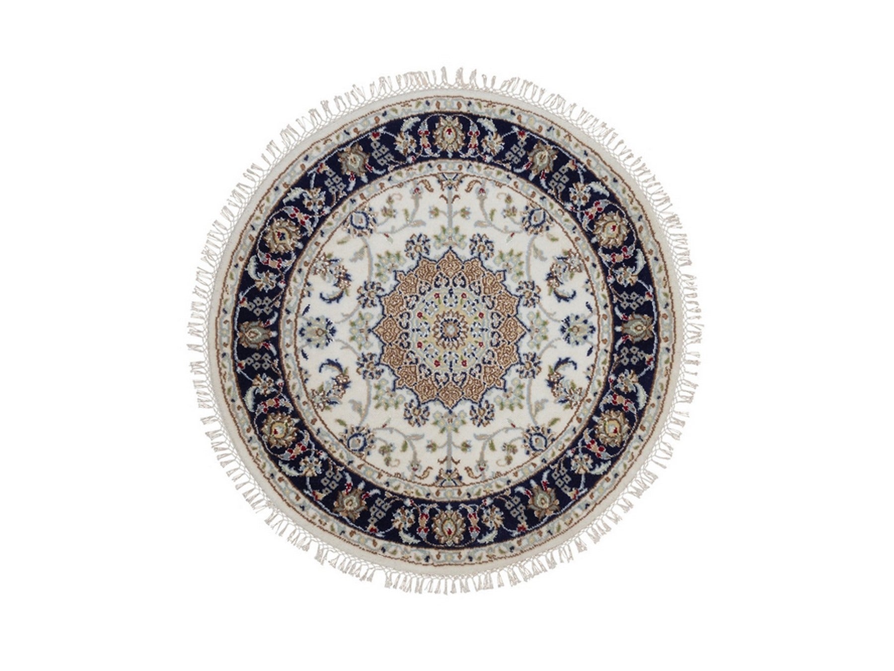 Nain Fine Oriental hand-knotted wool/silk rug in Ivory & Midnight Blue, 3'2" x 3'2" — SKU O092481