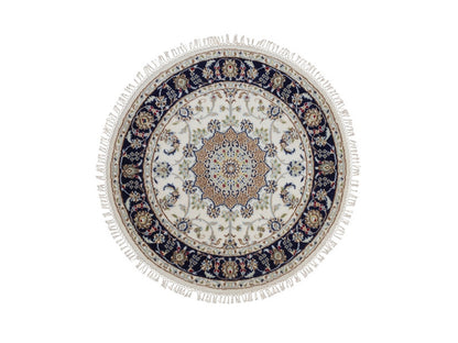 Nain Fine Oriental hand-knotted wool/silk rug in Ivory & Midnight Blue, 3'2" x 3'2" — SKU O092481