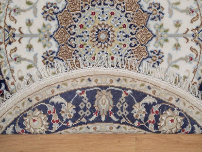 Nain Fine Oriental hand-knotted wool/silk rug in Ivory & Midnight Blue, 3'2" x 3'2" — SKU O092481 (view 3)