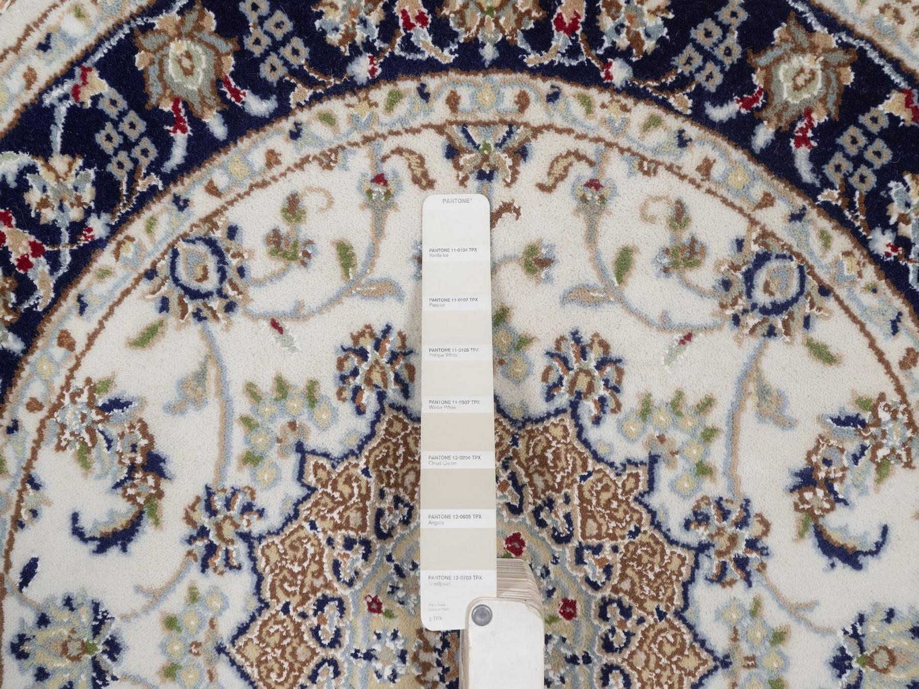 Nain Fine Oriental hand-knotted wool/silk rug in Ivory & Midnight Blue, 3'2" x 3'2" — SKU O092481 (view 4)