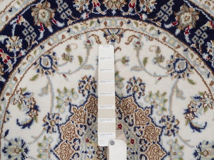Nain Fine Oriental hand-knotted wool/silk rug in Ivory & Midnight Blue, 3'2" x 3'2" — SKU O092481 (view 4)