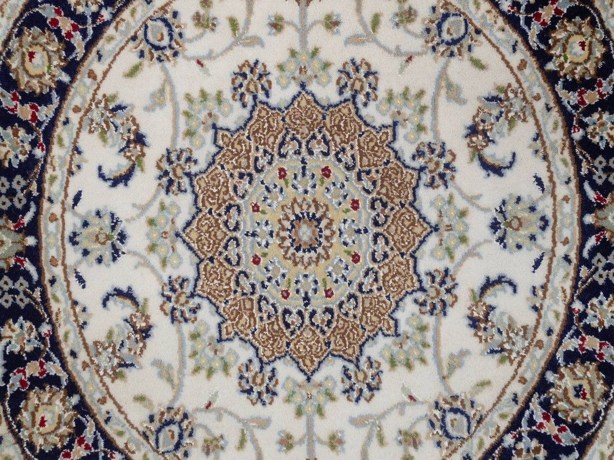 Nain Fine Oriental hand-knotted wool/silk rug in Ivory & Midnight Blue, 3'2" x 3'2" — SKU O092481 (view 5)