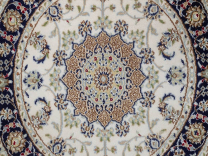 Nain Fine Oriental hand-knotted wool/silk rug in Ivory & Midnight Blue, 3'2" x 3'2" — SKU O092481 (view 5)